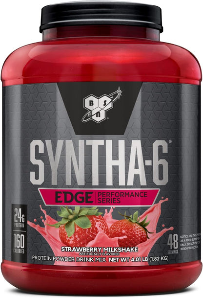 SYNTHA-6 EDGE Protein Powder, with Hydrolyzed Whey, Micellar Casein, Milk Protein Isolate, Low Sugar, 24G Protein, Strawberry Milkshake, 48 Servings