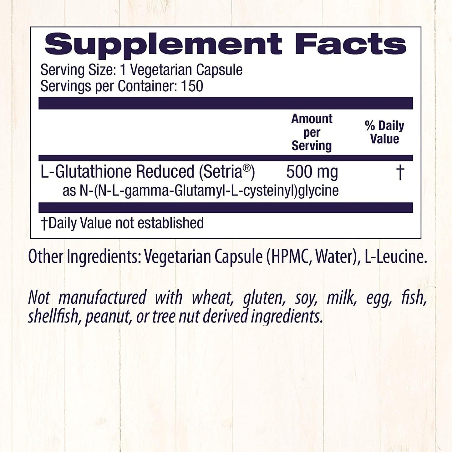 L-Glutathione (Setria) Reduced, 500 Mg - Immune Support Supplement - Collagen & Antioxidant Support - Gluten-Free Supplement - 150 Veggie Capsules